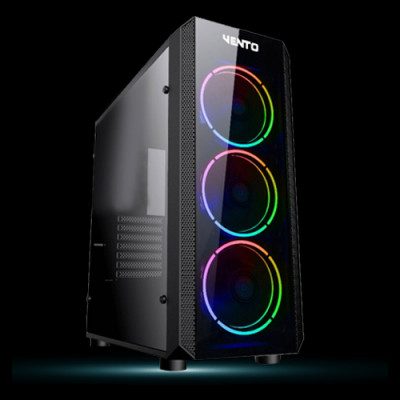 Vento VG04F Temperli Cam ATX Mid-Tower Gaming Kasa – Kumanda ile kontrol edilen 3 Adet RGB Fan