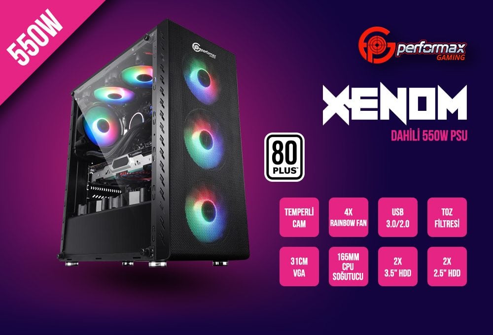 Performax Xenom Siyah Rainbow ATX Kasa – görsel 1