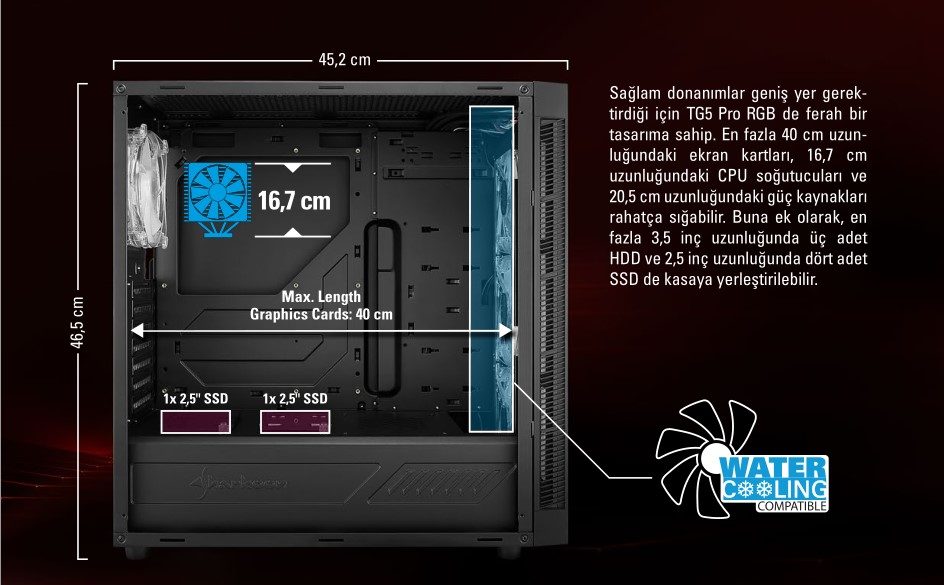 Sharkoon TG5 PRO Kasa – Donanım için yeterli Alan.
