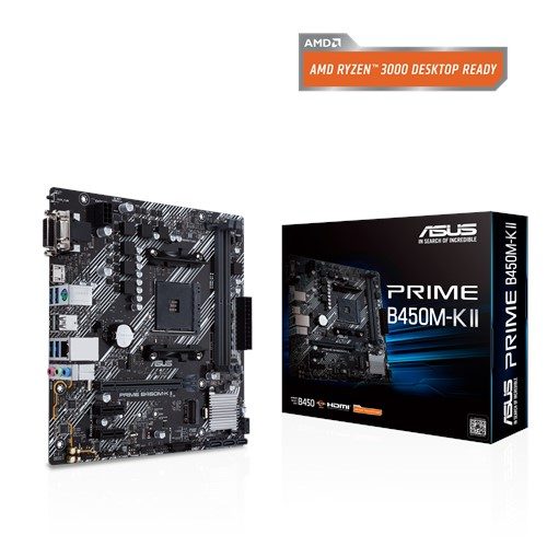 Asus Prime B450M-K II AMD 4400MHz (OC) Anakart – M.2 desteği, HDMI/DVI-D/D-Sub, SATA 6 Gbps, 1 Gb Ethernet, USB 3.2 Gen 1 Type-A