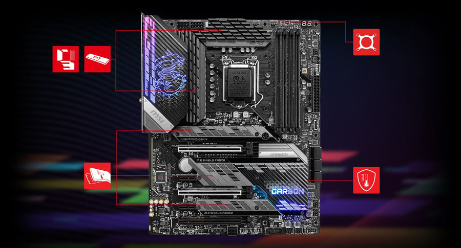 MSI MPG Z590 GAMING CARBON WiFi Anakart – Genişletilmiş Çipset Heatsink