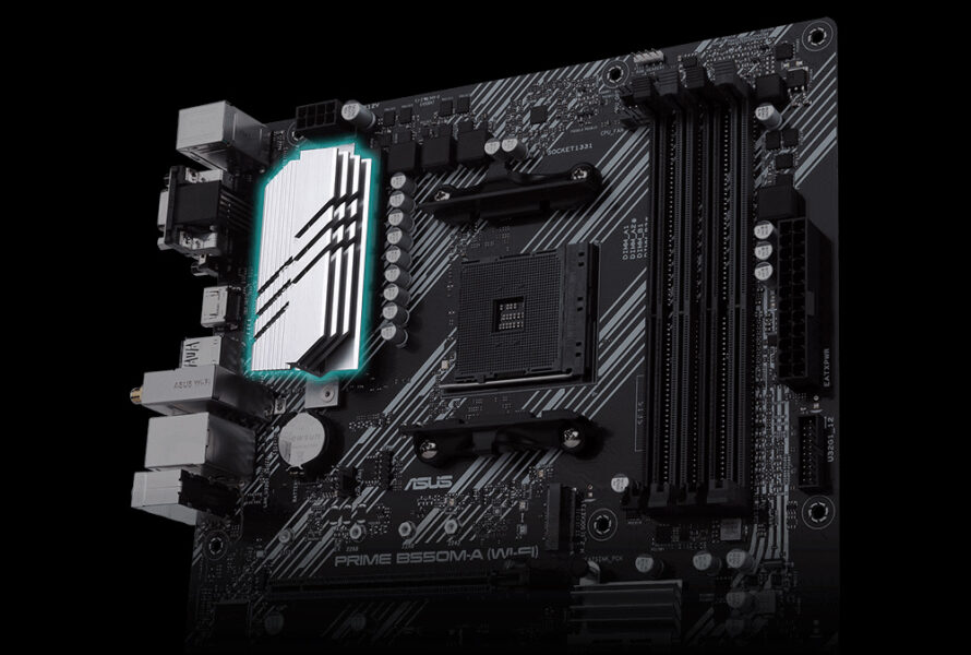ASUS PRIME B550M-A (WI-FI) 4600MHz(OC) Anakart – VRM Soğutma Bloğu ve Termal Dolgular