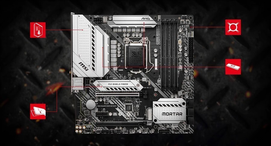 MSI MAG B460M MORTAR WiFi Anakart – 7W/mK Termal yastıklara sahip Heatsink