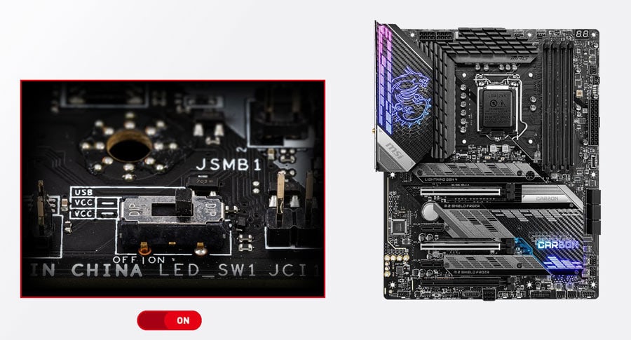 MSI MPG Z590 GAMING CARBON WiFi Anakart – RGB ÖZELLEŞTİRME İÇİN EZ LED CONTROL DÜĞMESİ