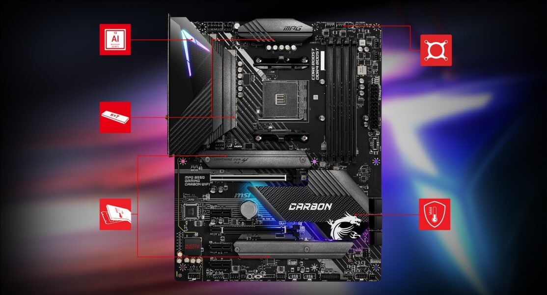 MSI MPG B550 GAMING CARBON WiFi Anakart – ÜST SEVİYE TERMAL ÇÖZÜM
