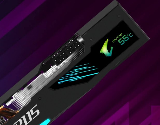 GIGABYTE AORUS RX 6800 XT Ekran Kartı – LCD KENAR GÖRÜNÜMÜ