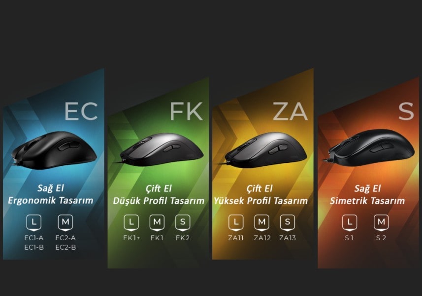 Zowie S2-C Kablolu Small Espor Simetrik Gaming Mouse – Kişisel tutuş uyumu için farklı boyut ve şekiller