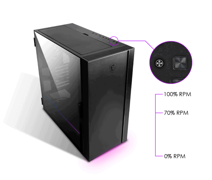 MSI MPG QUIETUDE 100S 1x120mm ATX GAMING KASA – 3 SEVİYELİ FAN HIZI KONTROLÜ