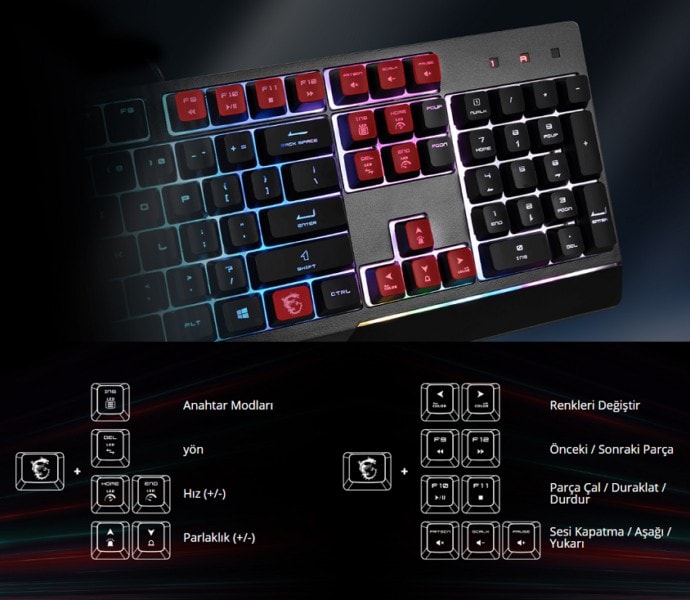 MSI Vigor GK30 Türkçe – Led ve Medya Kontrolleri İçin Özel Tuşlar