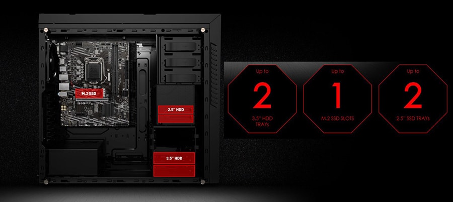 MSI MAG CODEX 5 12SC-1200MYS Masaüstü Bilgisayar – 2 adede kadar 3.5” HDD YUVASI - 1 adede kadar M.2 SSD SLOTU - 2 adede kadar 2.5”