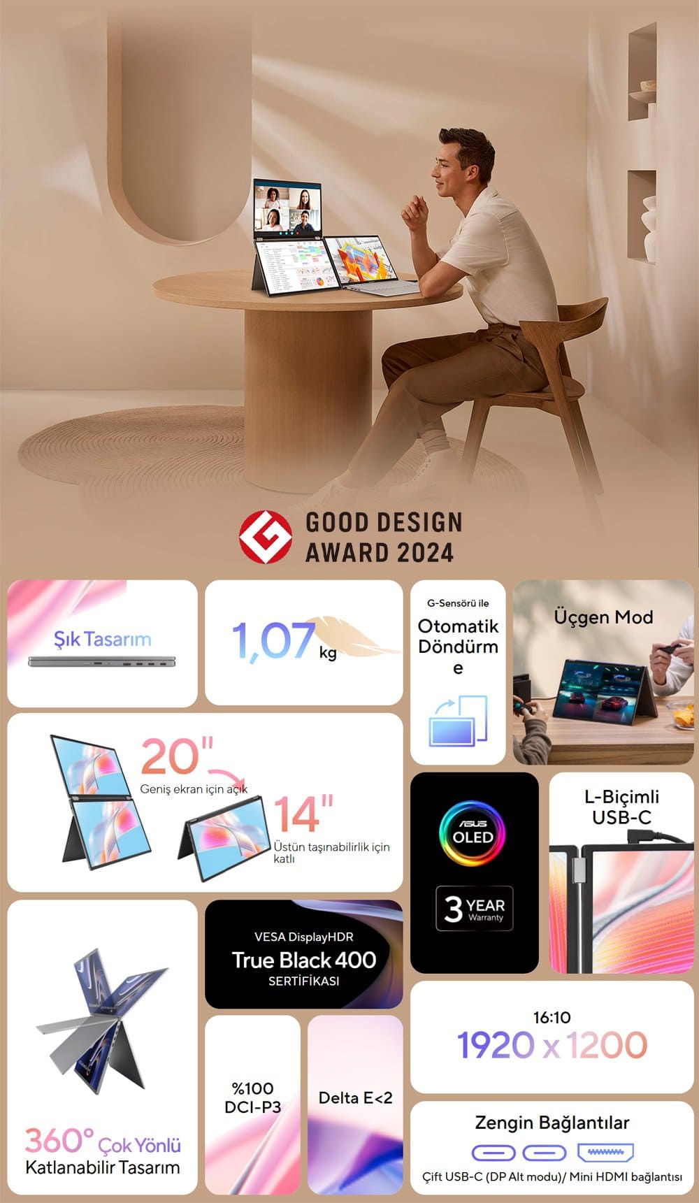 ASUS ZenScreen Duo OLED MQ149CD Taşınabilir Monitör H3