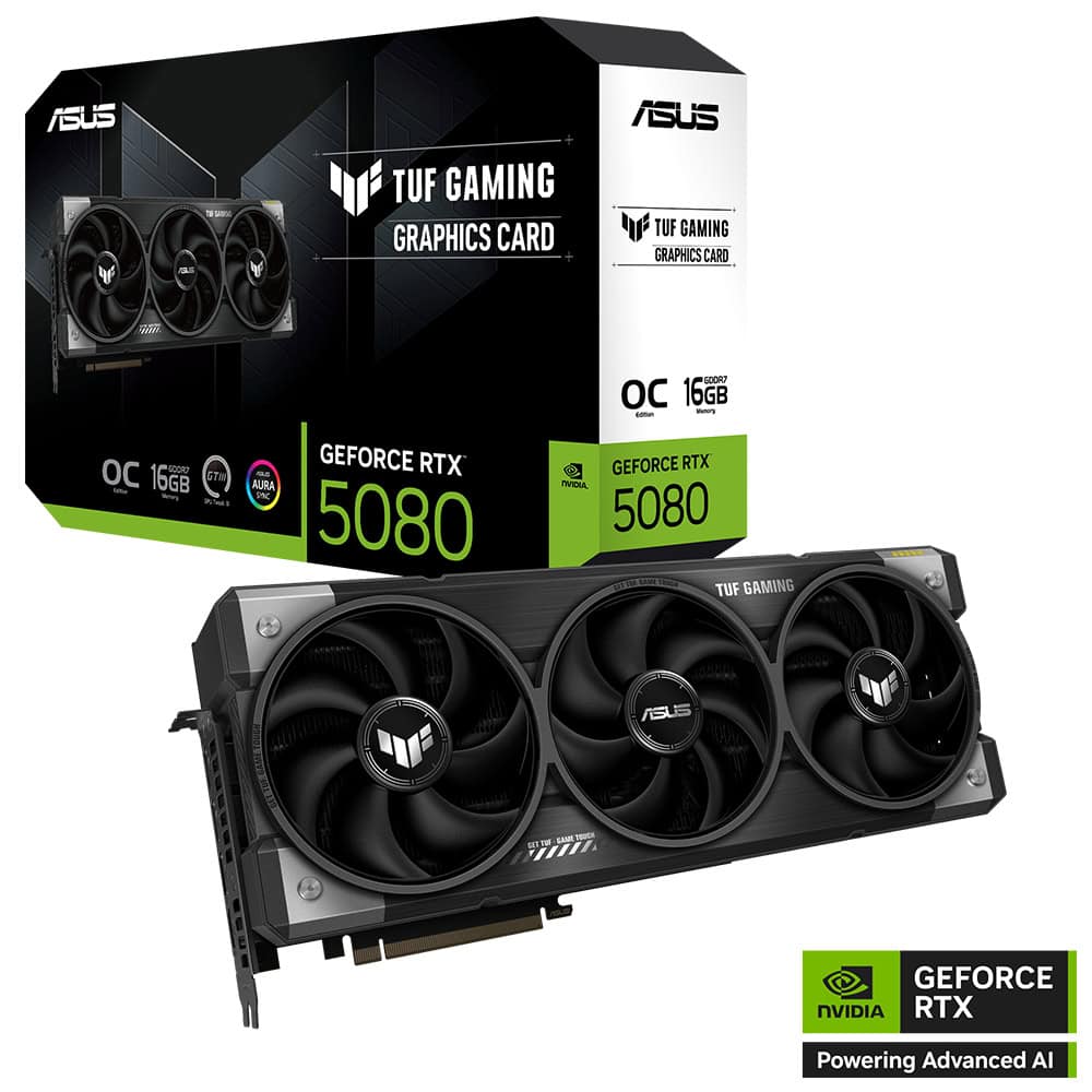 Yüksek performanslı ASUS TUF GAMING NVIDIA GeForce RTX 5080 ekran kartı, oyun ve grafik işlemleri için optimize edilmiştir. Üçlü fan yapısı ve 16 GB VRAM ile üstün görsel deneyim sağlar.