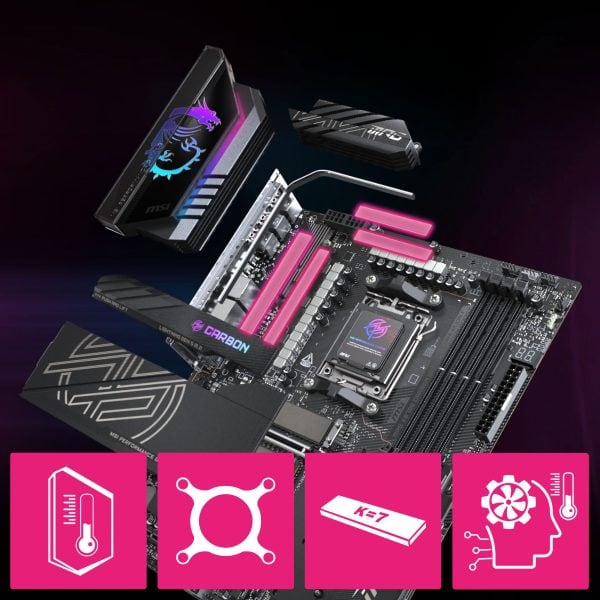 MSI MPG X870E CARBON WIFI Anakart – Ultra Power - 18 Duet Rail Güç Sistemi, 110A SPS güç aşaması
