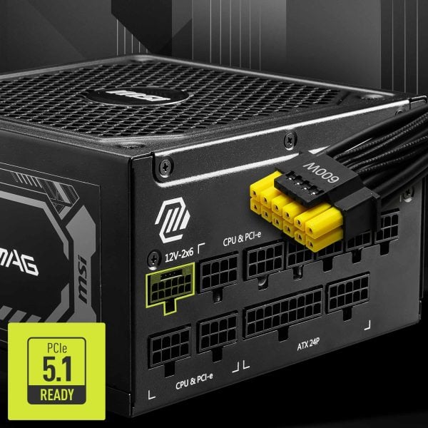 MSI MAG A1000GL PCIE5 Güç Kaynağı – ATX 3.0 Uyumlu, tamamen modüler kablo tasarımı