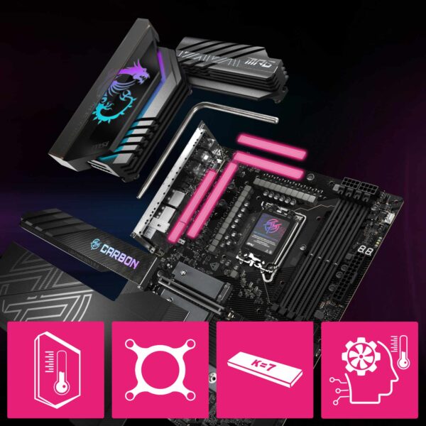 MSI MPG Z890 CARBON WIFI Anakart – Ultra Power+ - Doğrudan 20 fazlı VRM güç sistemi ve 110A SPS