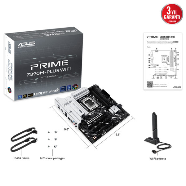 Asus Prime Z890m Plus Wifi 8400mhz Oc Ddr5 Soket Lga1851 M 2 Hdmi Dp Matx Anakart Y13
