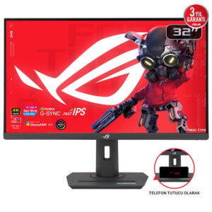 Yüksek çözünürlüklü ASUS ROG Swift 32 inç oyun monitörü, NVIDIA G-SYNC ve Dual Mode 4K HDR teknolojisi ile enfes oyun deneyimi sunar. 144Hz yenileme hızı ve IPS panel ile net ve akıcı görüntü sağlar. USB Type-C bağlantısı ve dahili telefon tutucu özellikleriyle oyun ve eğlenceyi bir adım öteye taşır. Ayrıca 3 yıl garanti ile güvenle kullanabilirsiniz. Profesyonel ve oyuncu odaklı yüksek performanslı ekran.