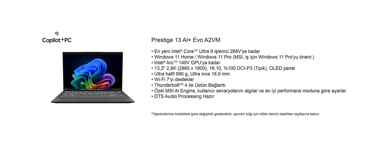 MSI PRESTIGE 13 AI+ EVO A2VMG-043TR Laptop – görsel 14