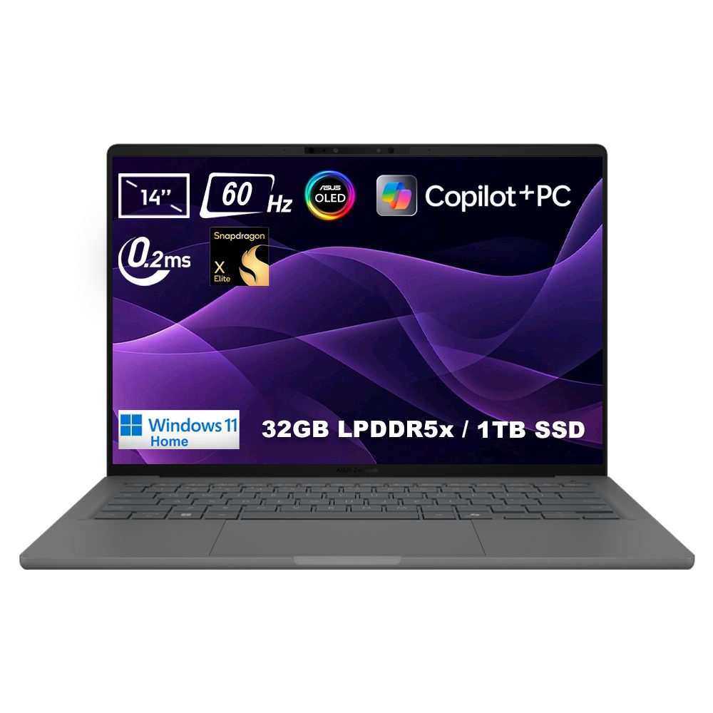 Asus Zenbook 14 Ux3407ra Qd057w Snapdragon X Elite X1e 78 100 32gb Lpddr5x 1tb Ssd 14 Inc Wuxga 60hz 0 2ms Oled W11 Home Laptop Y1
