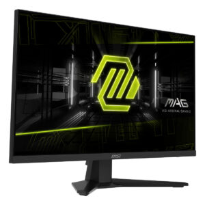 Yüksek çözünürlüklü MSI MAG serisi oyuncu monitörü, neon renkli gaming logosu ve modern tasarımıyla üstün performans sağlar.