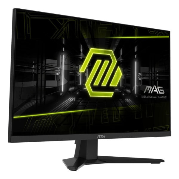 Yüksek çözünürlüklü MSI MAG serisi oyuncu monitörü, neon renkli gaming logosu ve modern tasarımıyla üstün performans sağlar.