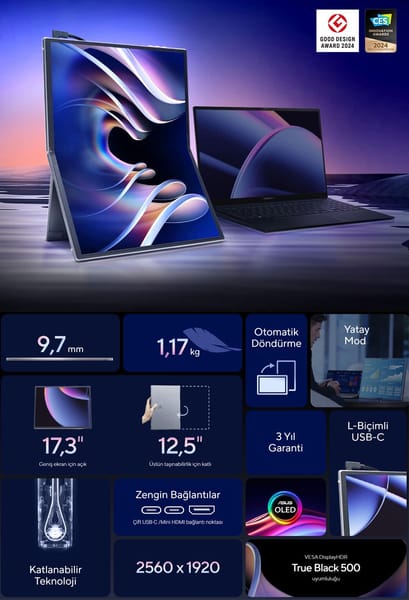 ASUS ZenScreen Fold OLED MQ17QH ASUS ZenScreen Fold OLED MQ17QH Katlanabilir Taşınabilir Monitör H3