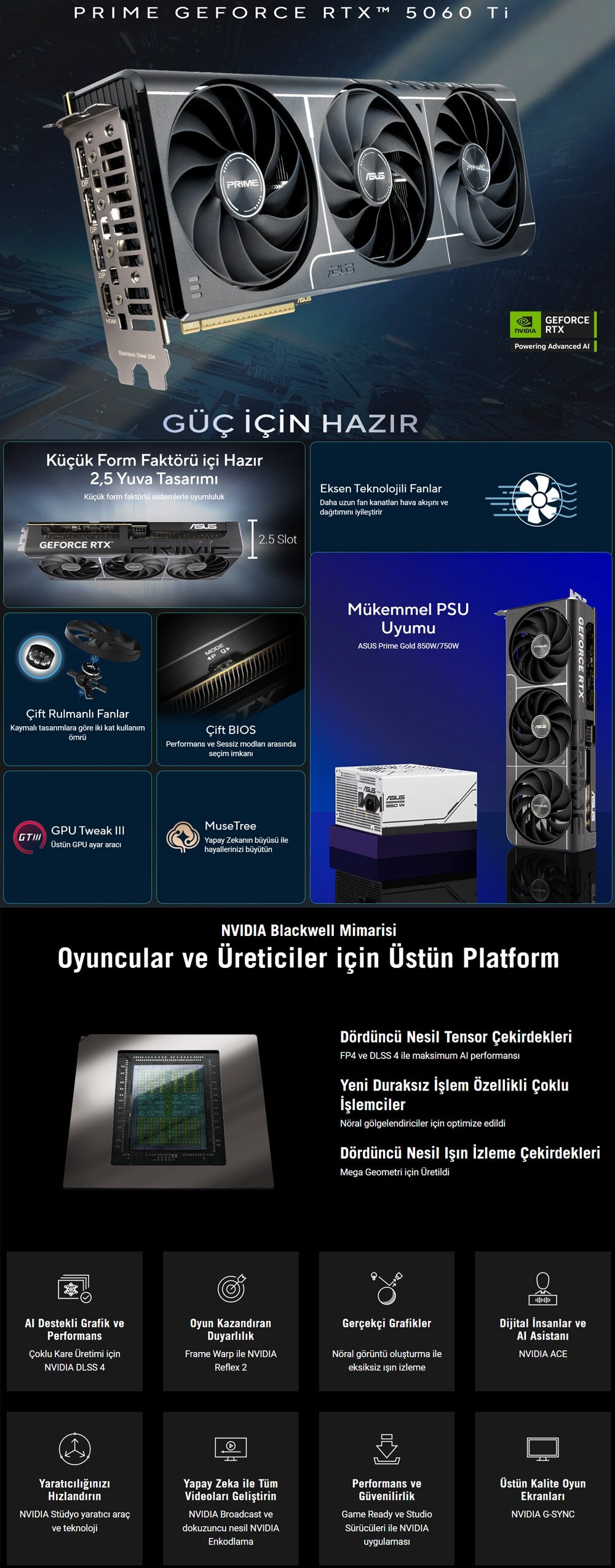 ASUS PRIME GeForce RTX 5060 Ti OC 8GB GDDR7 128 Bit DLSS 4 Ekran Kartı h7