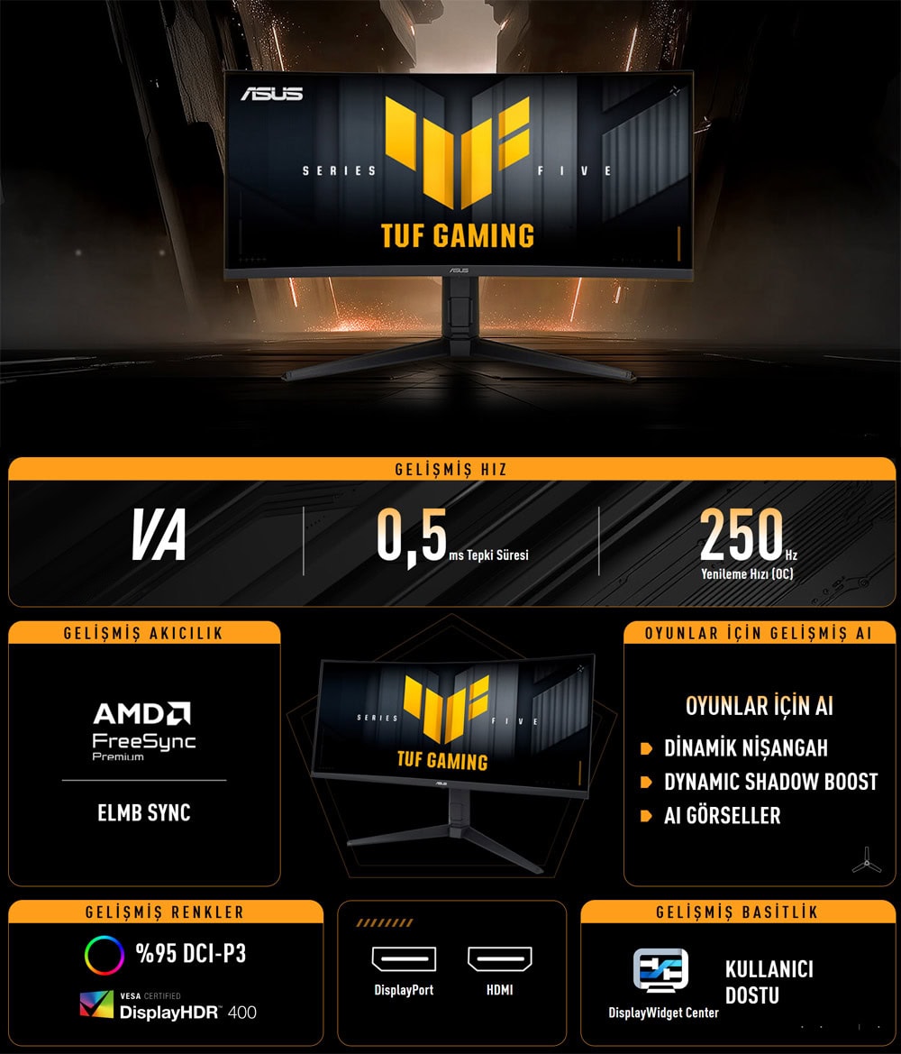 ASUS TUF VG34WQML5A VA Kavisli Gaming Monitör H1