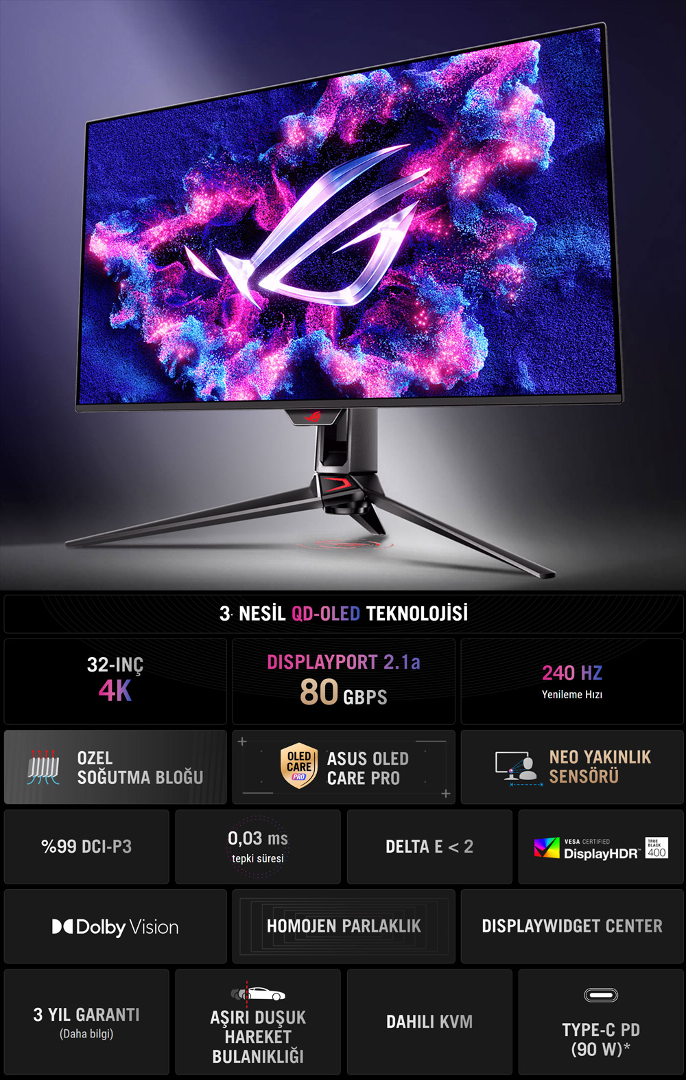 ASUS ROG Swift OLED PG32UCDMR Gaming Monitör H03
