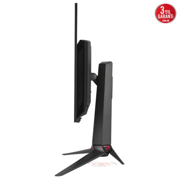 Yüksek performanslı Asus oyuncu monitörü yan profil görünümü, ergonomik tasarım ve yüksek çözünürlük özellikleriyle oyun deneyimini artırır.