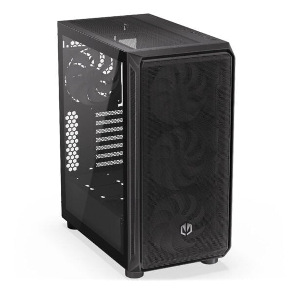 Yüksek performanslı gaming bilgisayar kasası, hava soğutmalı, şeffaf yan panel, modern tasarım, güçlü soğutma sistemi ve etkileyici estetik özellikler ile oyun tutkunlarına özel.
