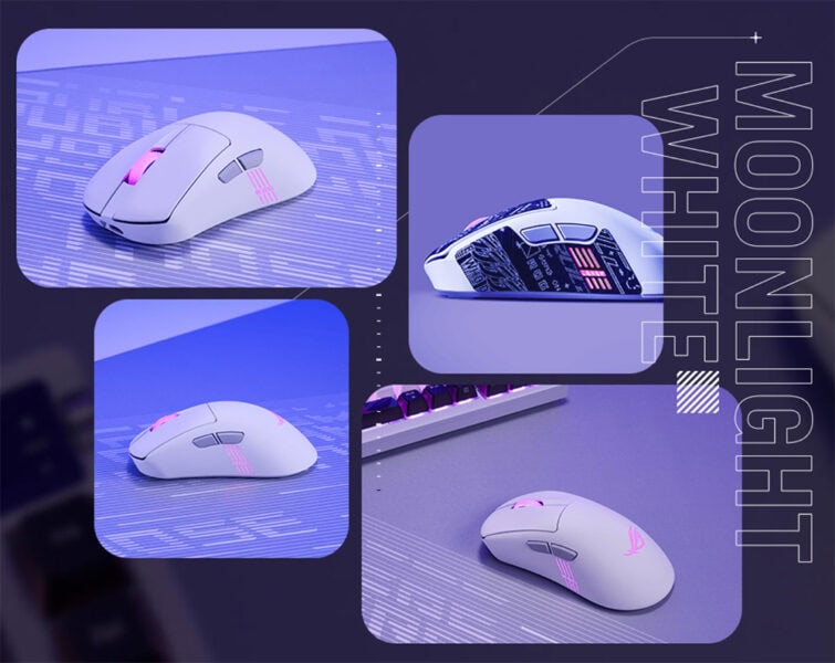 ROG Keris II Origin Yüksek performanslı gaming faresini gösteren modern fare tasarımı, RGB aydınlatma ve ergonomik tasarım özellikleriyle güçlü oyun deneyimi sunar.