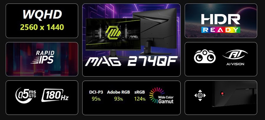 MSI MAG 274QF 27 inç 180Hz 0.5ms Gaming Monitör – görsel 4