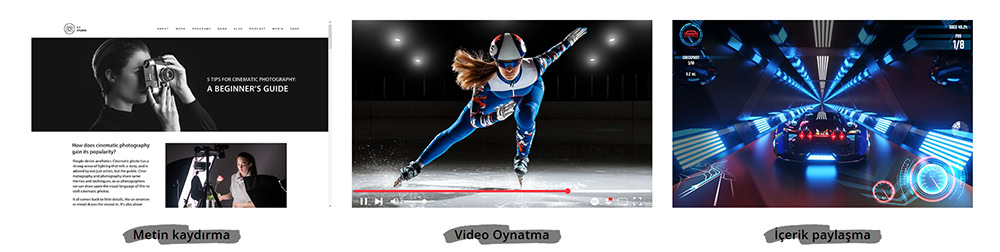 Camera ile çekim yapan kadın, giriş seviyesi fotoğrafçılık kılavuzu, fotoğrafçılık ipuçları, iyi fotoğraflar için temel bilgiler, video çekim ve düzenleme, içerik paylaşımını anlatan görsel.