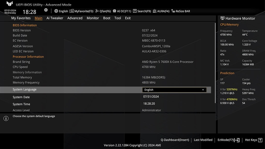 TUF GAMING X870E-PLUS WIFI7 Yüksek performanslı bilgisayar BIOS ayarları ekran görüntüsü.