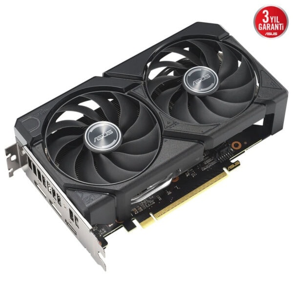 Yüksek performanslı Asus ekran kartı, çift fanlı soğutma sistemi ile oyun ve grafik işlemleri için ideal, dayanıklı ve şık tasarım.