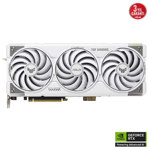 Yüksek performanslı ASUS TUF Gaming NVIDIA RTX grafik kartı, soğutucu fanlar ve gelişmiş soğutma teknolojisiyle yüksek grafik performansı sağlar.