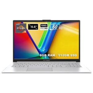 Yüksek performanslı ASUS Vivobook dizüstü bilgisayar, 15.6 inç ekran, 1080p Full HD çözünürlük, 60 Hz yenileme hızı ve 8GB RAM ile hızlı ve kesintisiz oyun deneyimi sağlar.