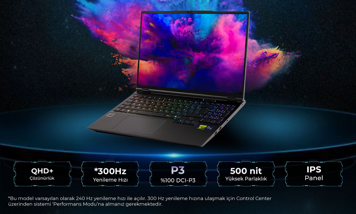 GameRaider FLUX GR16 i9-14900HX RTX 5070 32GB 2TB 16 inç – Yüksek Çözünürlüklü Ekran
