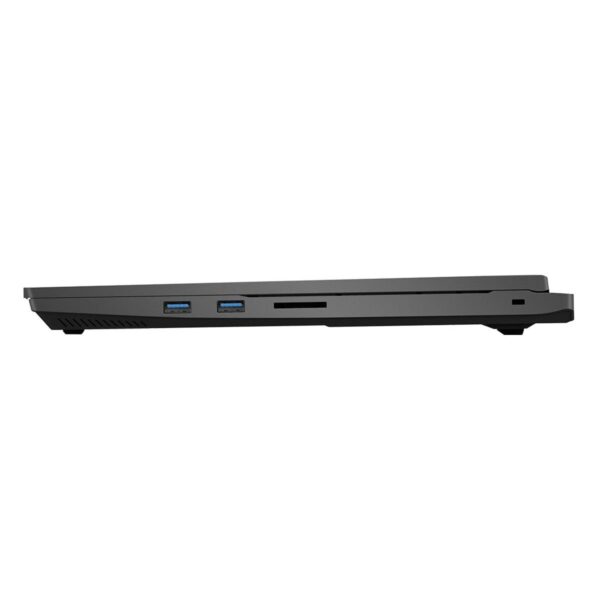 Yandan görünümde dizüstü bilgisayar, USB portleri ve kart okuyucu ile gaming ve ofis kullanımına uygun dizüstü bilgisayar. Teknik özellikleri ve performansıyla öne çıkan yüksek kaliteli dizüstü bilgisayar.