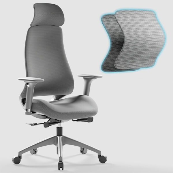 Yüksek konforlu ergonomik ofis çalışma sandalyesi, ayarlanabilir sırt desteği ve tekerlekli taban, ofis veya gaming kullanımı için ideal.