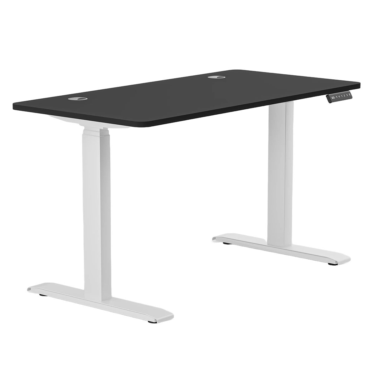 Qara ve beyaz ayarlanabilir oyun ve çalışma masası, ergonomik tasarım, dayanıklı yüzey, modern ofis mobilyası, konforlu çalışma ortamı, gaming ve ofis kullanımı için uygun.