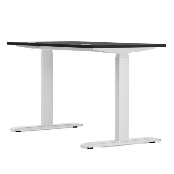 Ofis çalışma masası, beyaz ayaklı ve siyah masa yüzeyi modern tasarım, ev veya ofis için uygun, ergonomik çalışma ortamı yaratır.