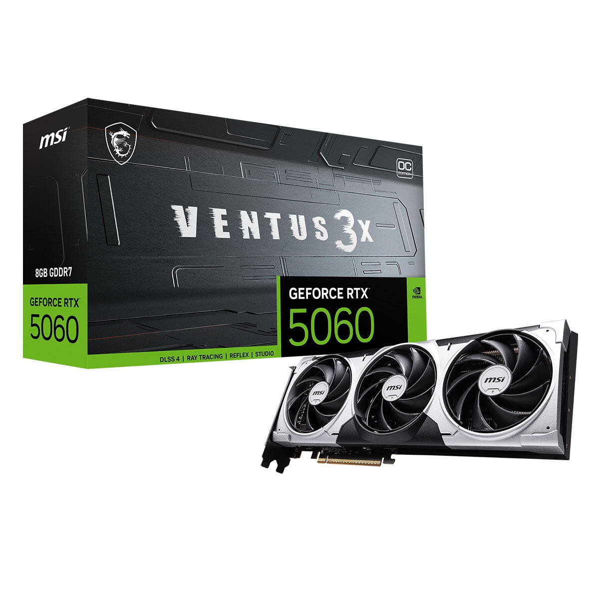 Yüksek performanslı MSI GeForce RTX 5060 ekran kartı ve Ventus 3X OC grafik kartı paketi, oyun ve pracijalar için yüksek grafik teknolojisi, ileri seviye soğutma ve düşük gecikme özellikleriyle.