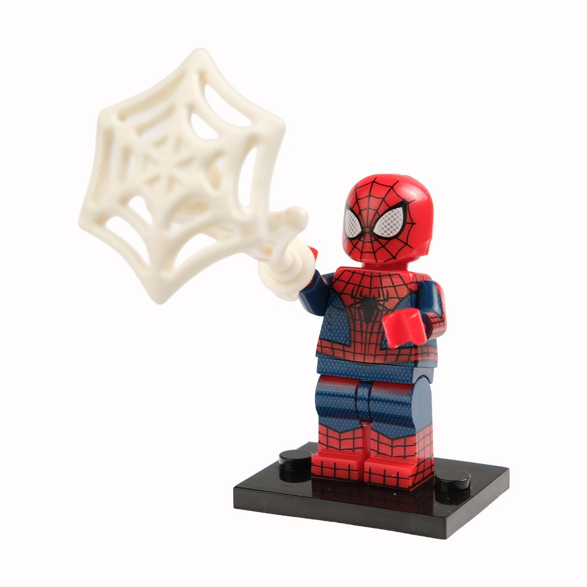 Sevimli Lego Süper Kahraman Spider-Man figürü, örümcek ağı detaylı ve kırmızı-mavi kıyafetli, oyuncak koleksiyonu ve çocuklar için ideal, yüksek kaliteli LEGO spor kağıdı modeli.