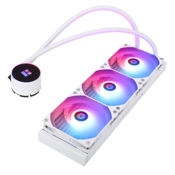 Yüksek performanslı sıvı soğutmalı bilgisayar CPU soğutucu, renkli LED aydınlatmalı fanlar ve su bloğu. Gaming ve bilgisayar performansını artırmak için ideal soğutma çözümü.