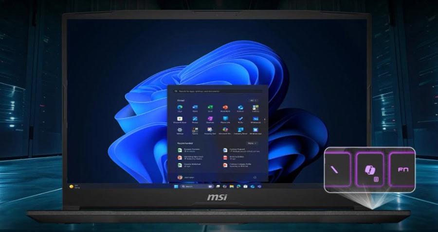 Msi gaming laptop ekranı, modern ve yüksek performanslı oyun bilgisayarı, güçlü işlemci ve ekran kartı ile yüksek çözünürlük, oyun deneyimini artıran özellikler ve şık tasarım.