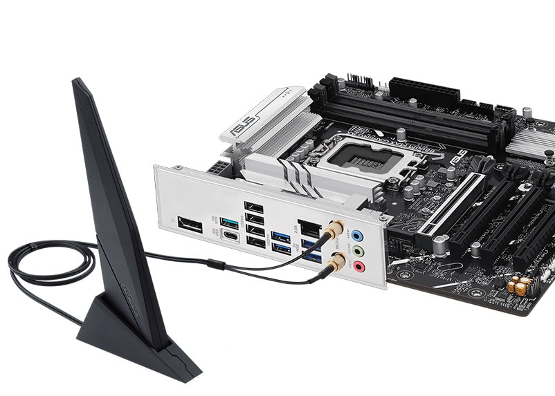 Yonga plakası ve anten ile ASUS B860M Max Gaming AX anakart seti, yüksekPerformanslı oyun ve yoğun işlem gücü için optimize edilmiştir.