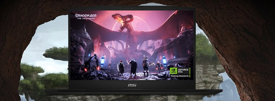 Görüntüden pixel çözümlü, MSI oyun monitörü, Dragon Age: The Veilguard temalı fantastik savaş sahnesi, yüksek performans ve yüksek çözünürlüklü ekran, oyuncular için ideal oyun deneyimi.