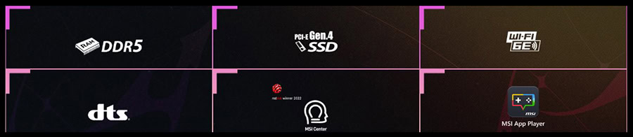 Hızlı gaming bilgisayarı donanım özellikleri, DDR5 RAM, PCIe Gen 4 SSD, Wi-Fi 6E, DTS ses teknolojisi, MSI Center ve MSI App Player ile yüksek performans sağlar.